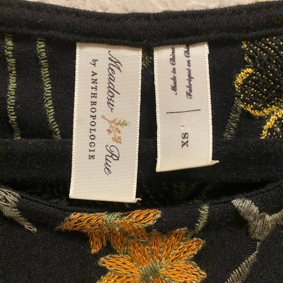 Anthropologie Meadow Rue Cartagena Black Floral Embroidered Size XS - Picture 5 of 9